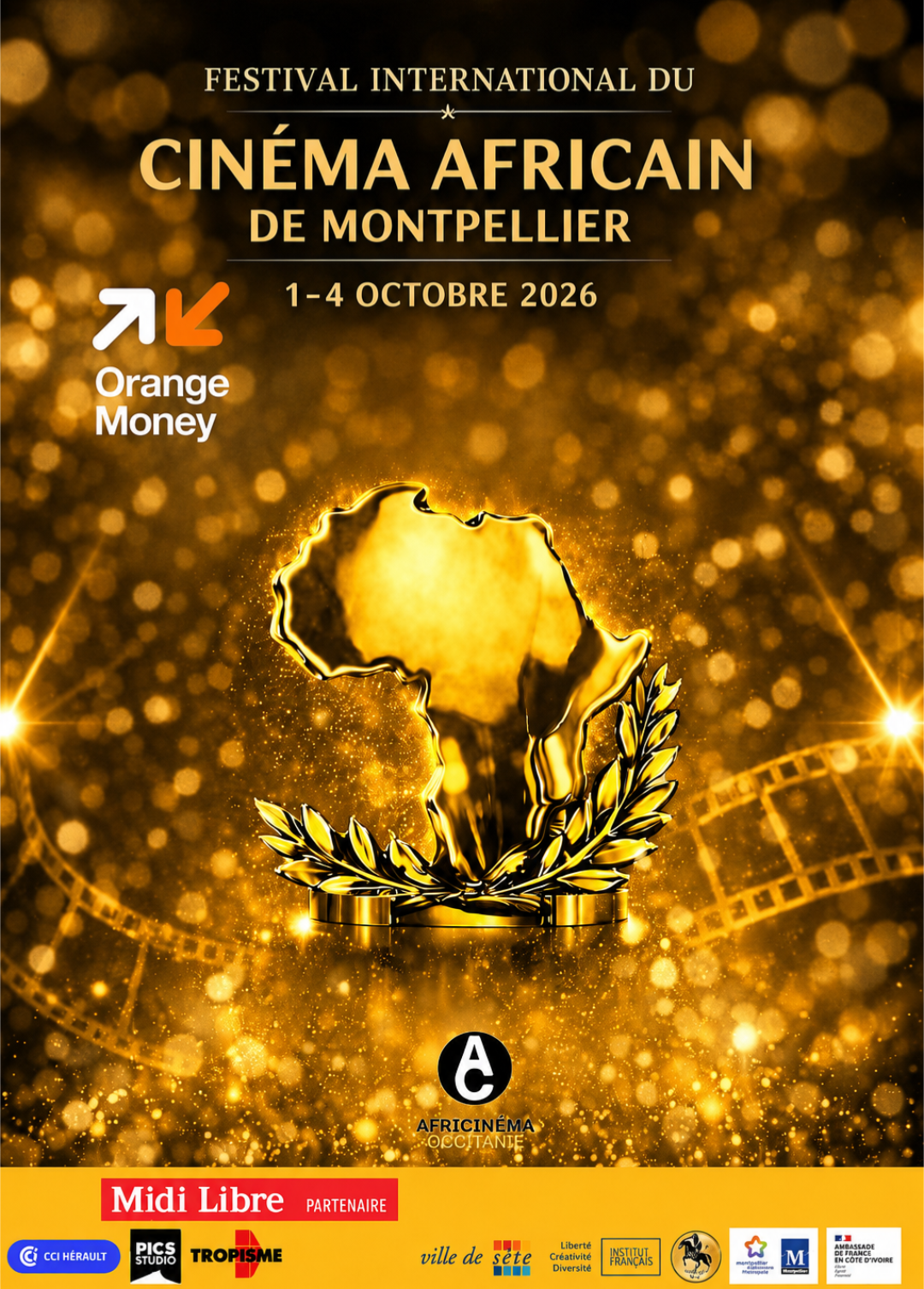 Affiche officielle du Festival International du Cinéma Africain de Montpellier, du 1er au 4 octobre 2026